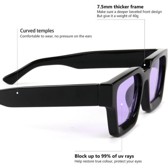 ⚡Men Black/Purple Fashion Trendy Square Shades Rectangle Designer SunGlasses - Picture 7 of 7